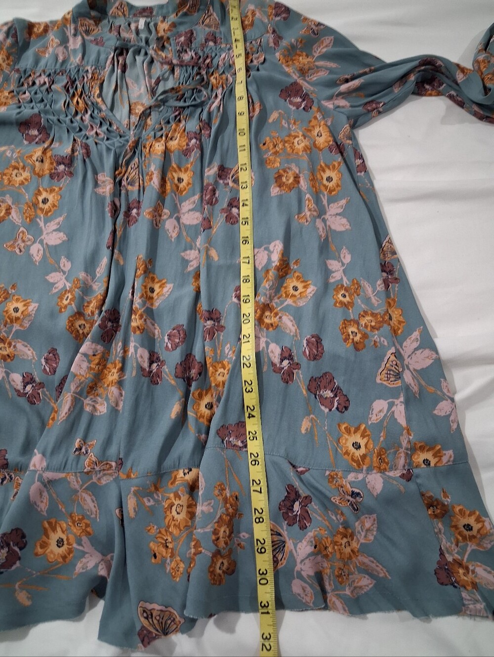 Free People Dusty Blue Floral Smocked Tunic - Picture 12 of 12